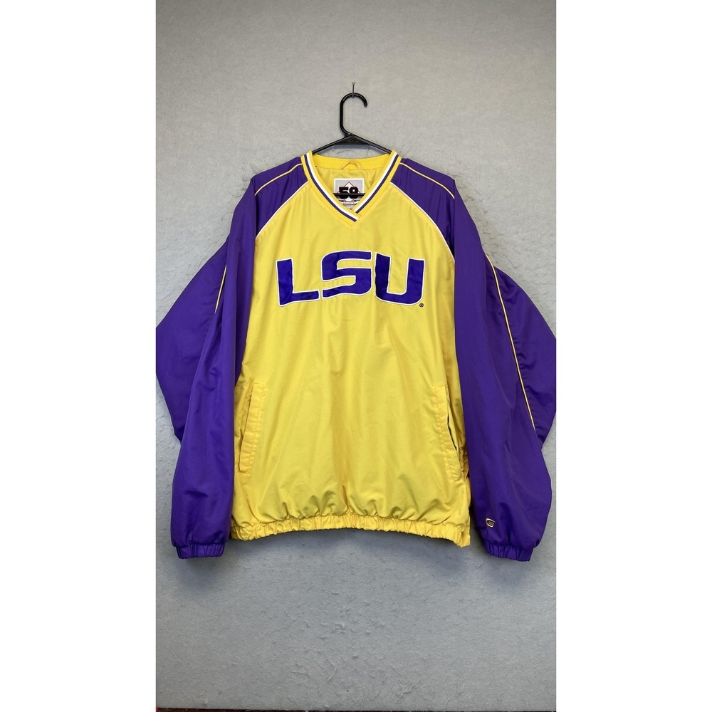 LSU Tigers Jacket Mens Purple Gold‎ College Football Pullover Windbreaker V Neck